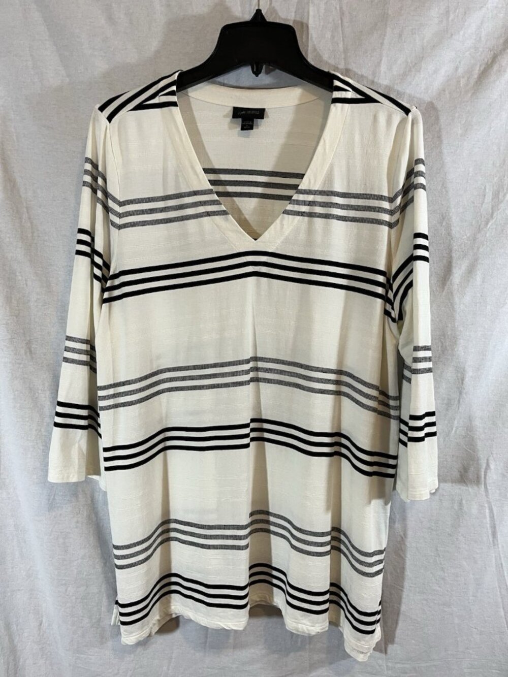 J Jill Women’s Petite Large White & Black Striped Tunic Blouse